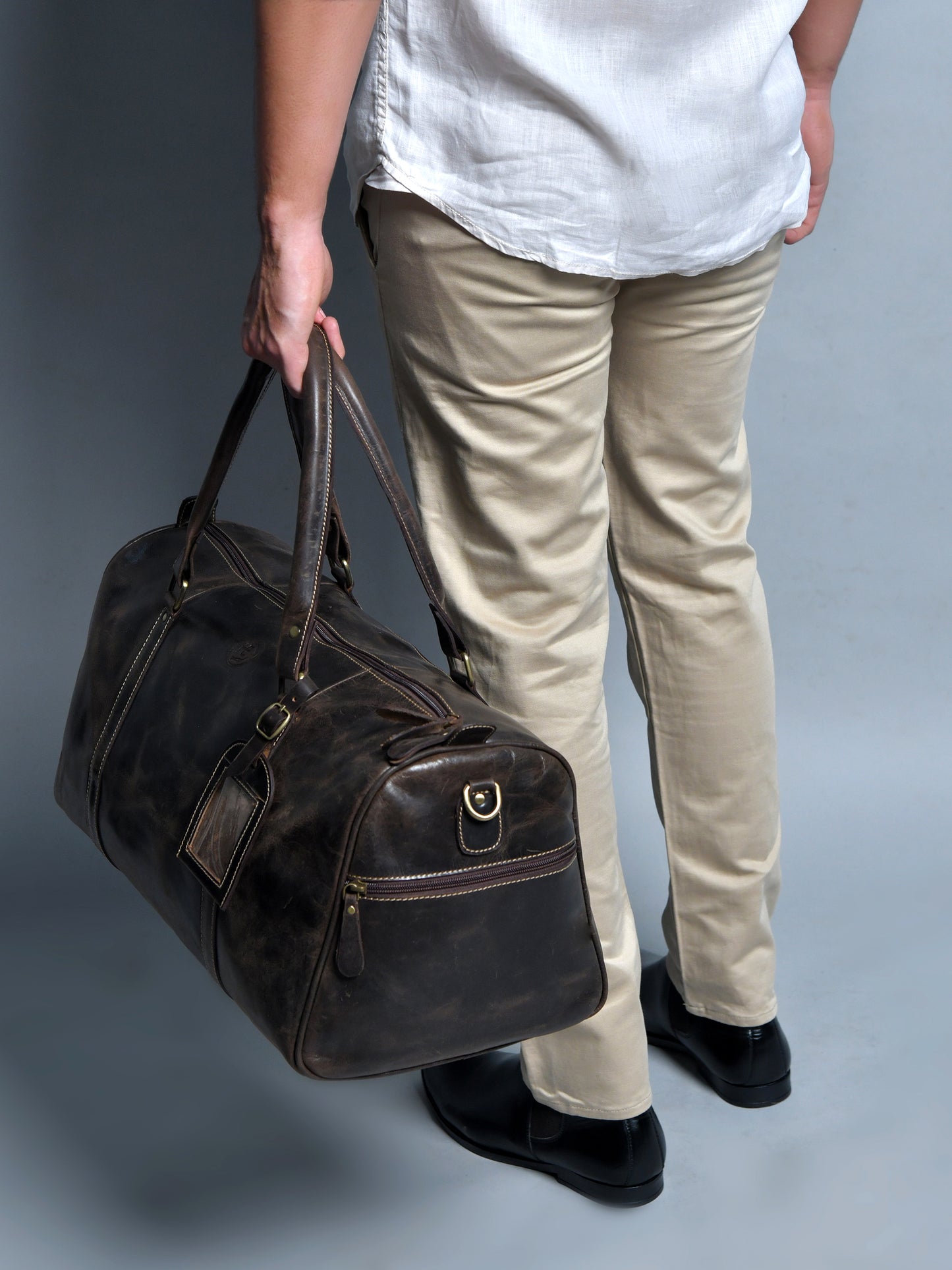 Vintage Leather Duffle Bag -  Dark Brown