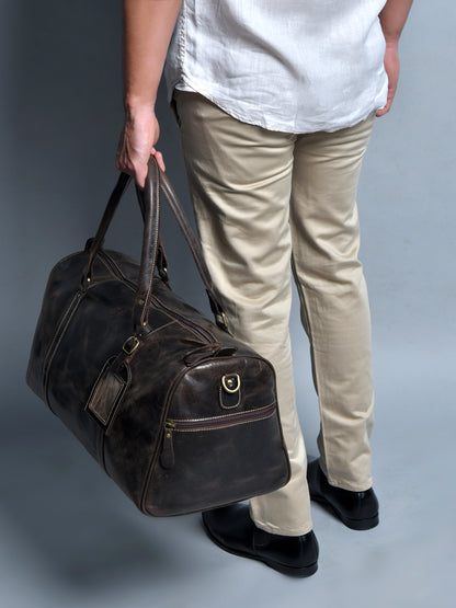 Vintage Leather Duffle Bag -  Dark Brown