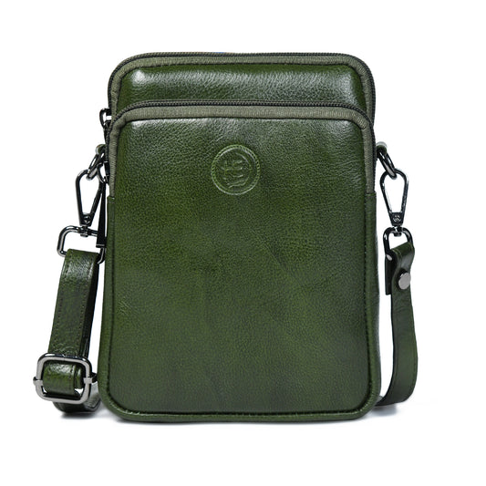 Classic Leather Mobile Sling Bag - Olive Green