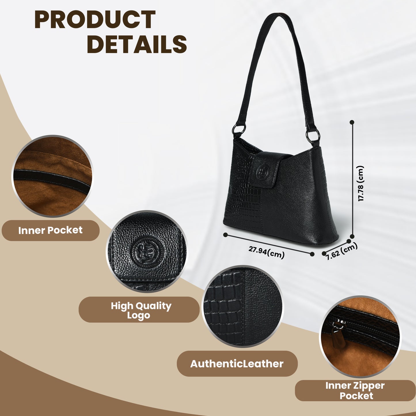 Women's Croc Accent Leather Shoulder Bag
