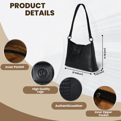 Women's Croc Accent Leather Shoulder Bag