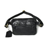 Black Leather Crossbody Bag - front view with strap, handcrafted buffalo leather | Hema Emporium