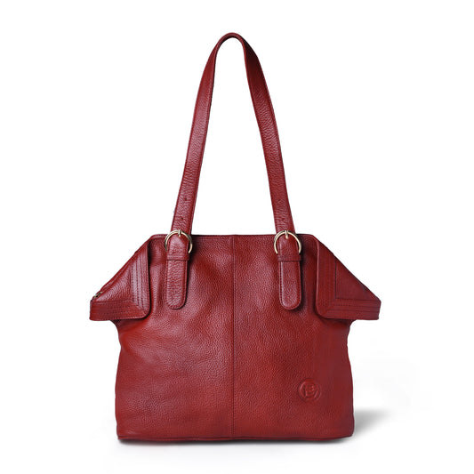 Burgundy Leather Tote Bag - front view, handcrafted buffalo leather | Hema Emporium