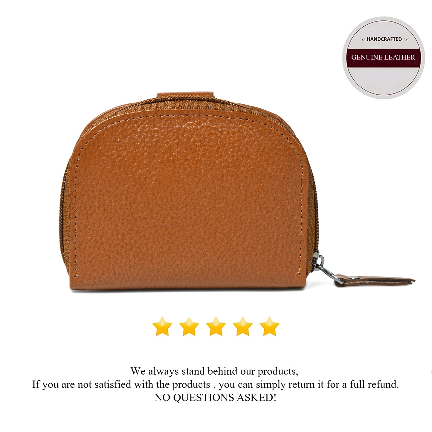 Leather Zip Card Wallet - Brown