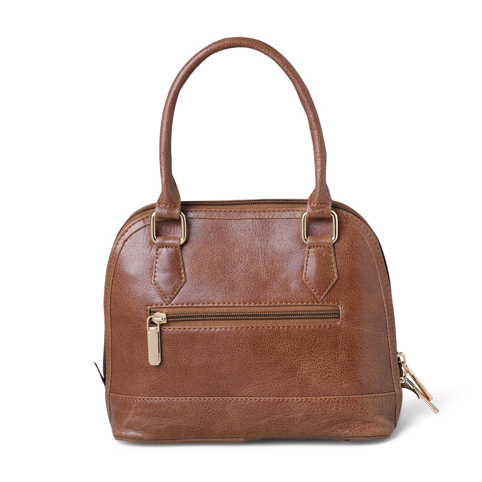 Tan Brown leather bag - back view with zipper pocket, handcrafted buffalo leather | Hema Emporium