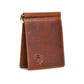 Brown leather card wallet - front view with money clip, handcrafted buffalo leather | Hema Emporium