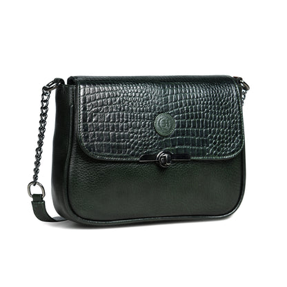 Croc Flap Sling Bag - Forest Green