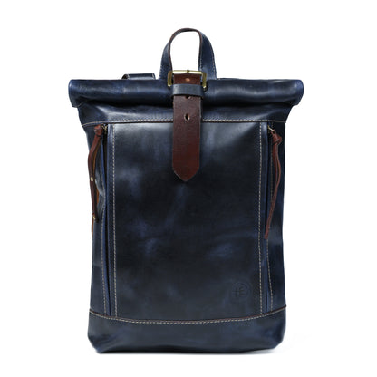Nomad Roll Top Leather Backpack - Blue