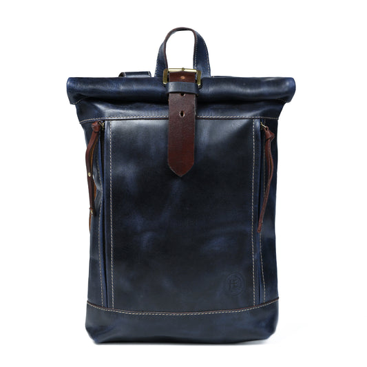 Nomad Roll Top Leather Backpack - Blue