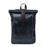 Blue Leather Backpack - front view, handcrafted buffalo leather | Hema Emporium