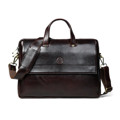Flap Pocket Leather Office Bag - Dark Brown