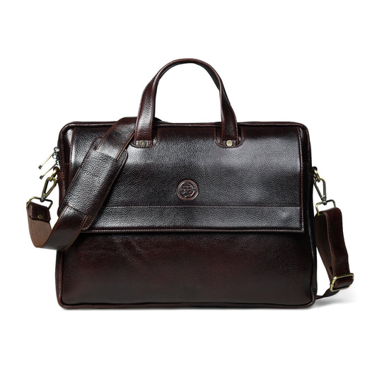 Flap Pocket Leather Office Bag - Dark Brown