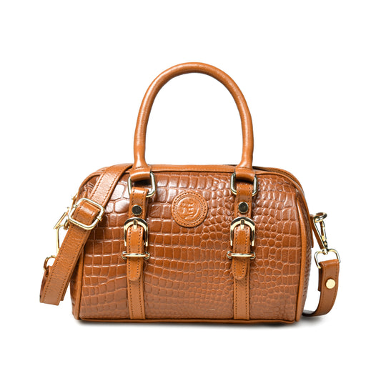 Textured Barrel Satchel - Brown