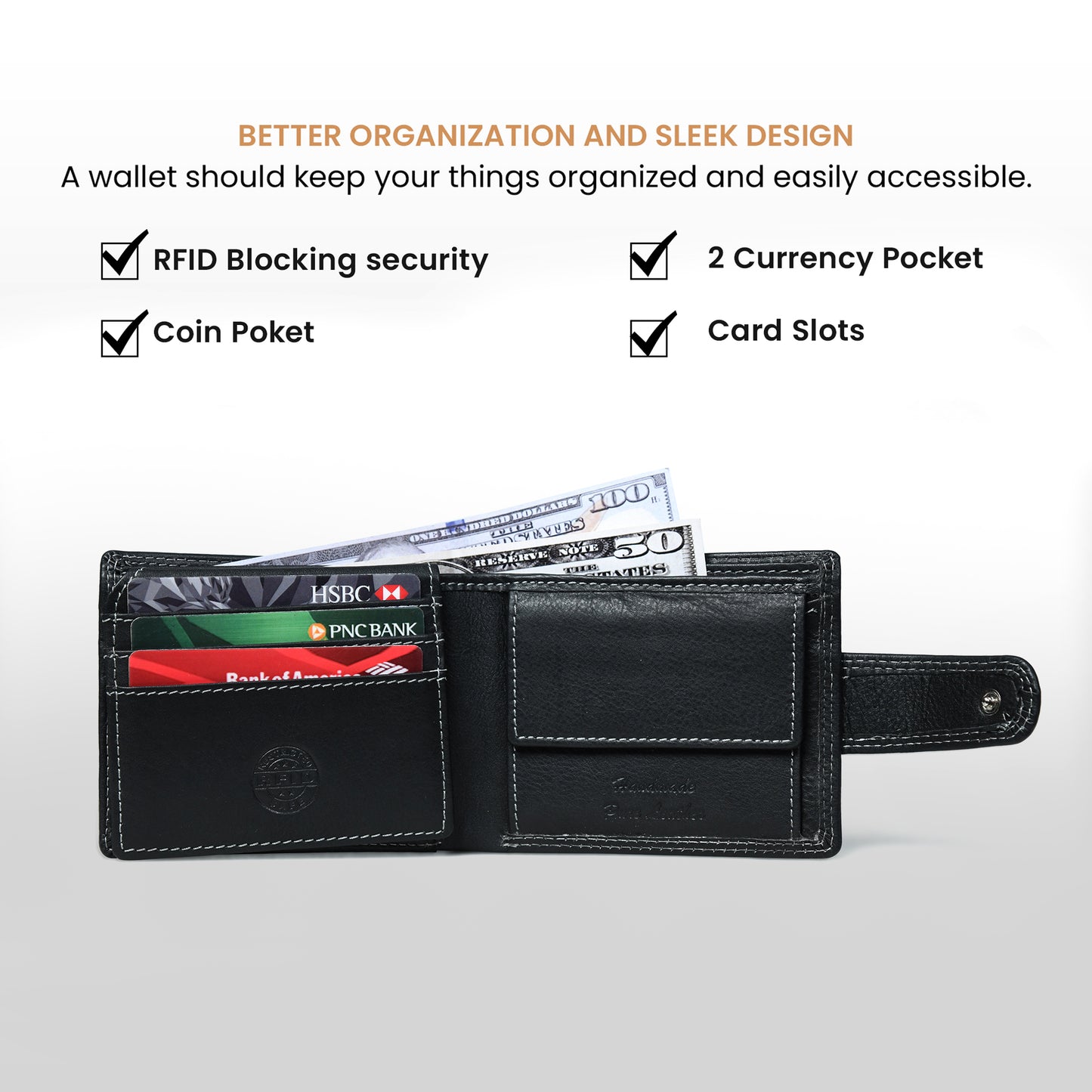 Sentinel RFID Blocking Men's Leather Bifold Wallet with Snap Tab