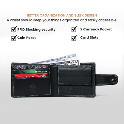 Sentinel RFID Blocking Men's Leather Bifold Wallet with Snap Tab