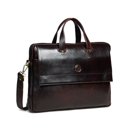 Flap Pocket Leather Office Bag - Dark Brown
