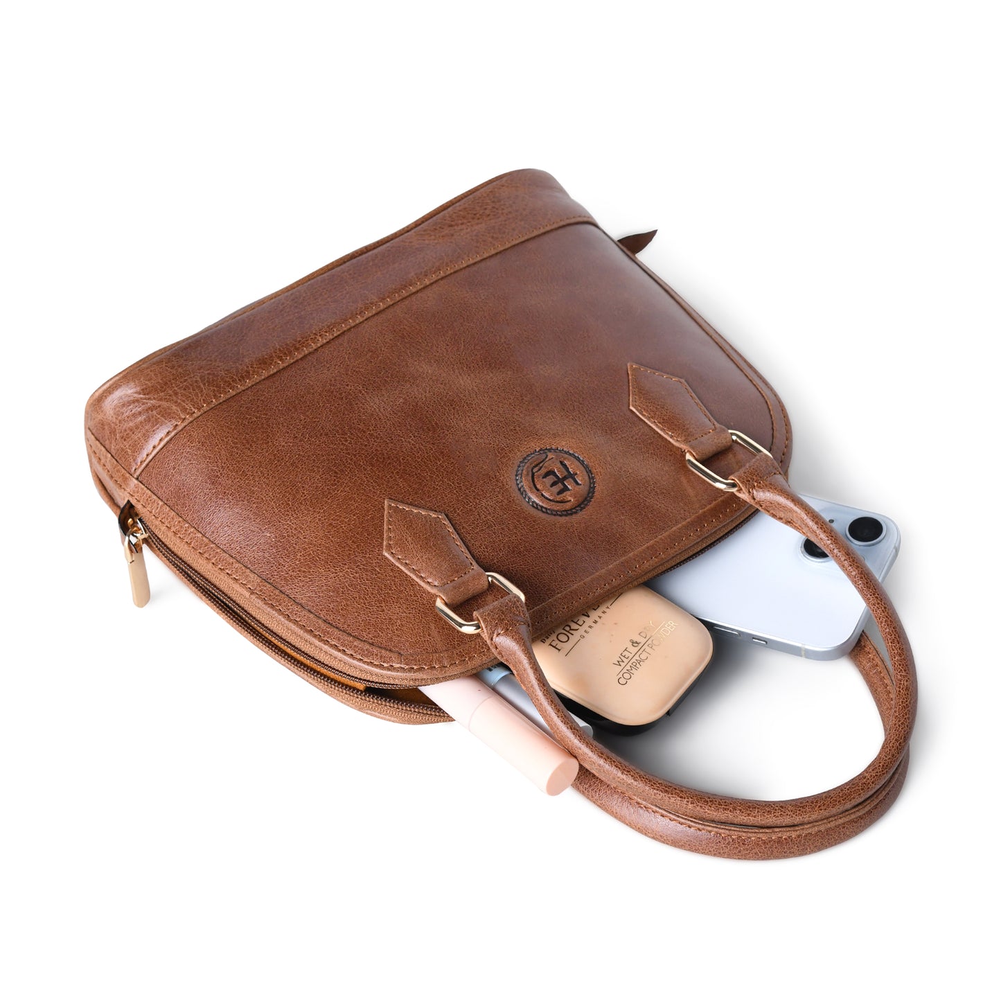 Tan Brown leather bag - top view showing interior capacity, handcrafted buffalo leather | Hema Emporium