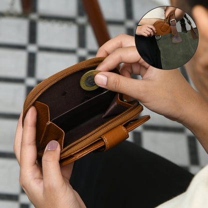 Leather Zip Card Wallet - Brown