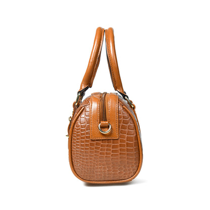 Textured Barrel Satchel - Brown