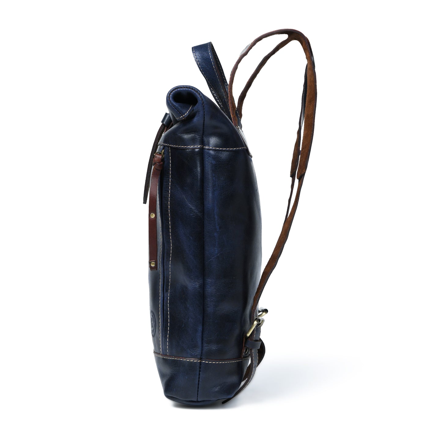 Nomad Roll Top Leather Backpack - Blue