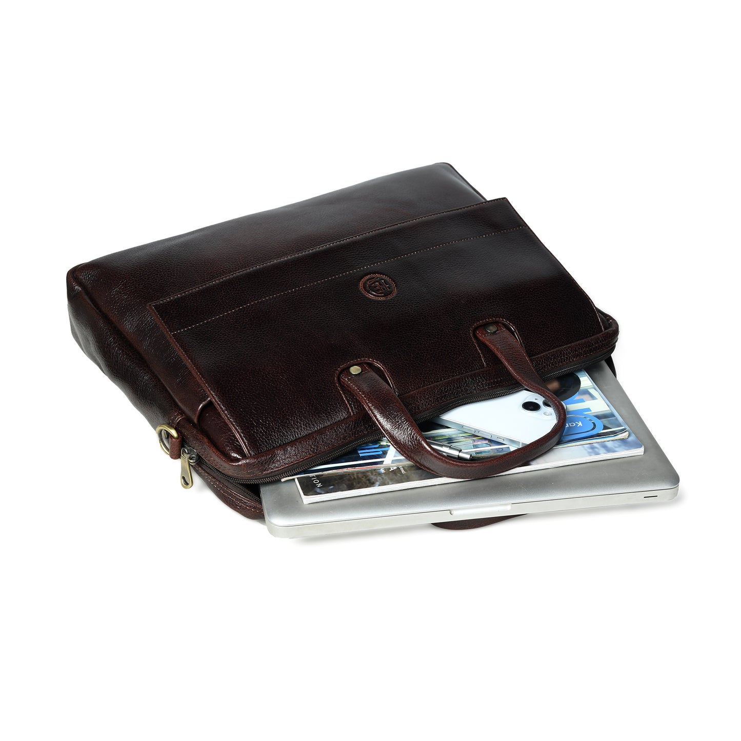 Flap Pocket Leather Office Bag - Dark Brown