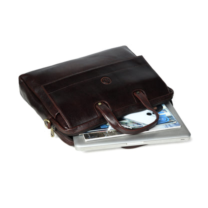 Flap Pocket Leather Office Bag - Dark Brown
