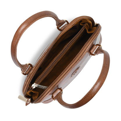 Tan Brown leather bag - top view of open interior compartments, handcrafted buffalo leather | Hema Emporium