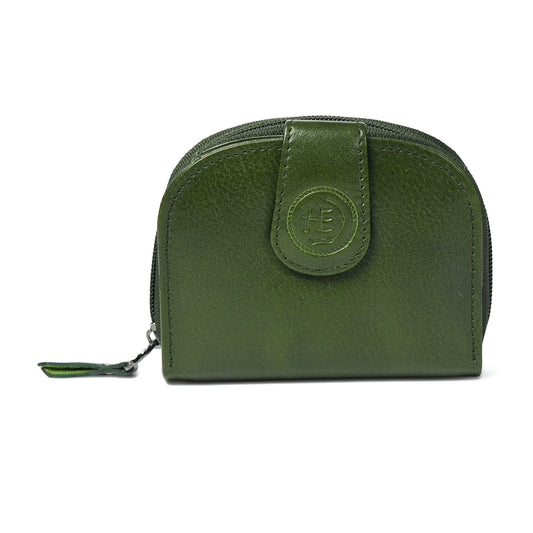 Leather Zip Card Wallet - Forest Green