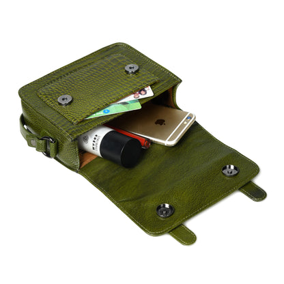Petite Vintage Croco Leather Handbag - Green