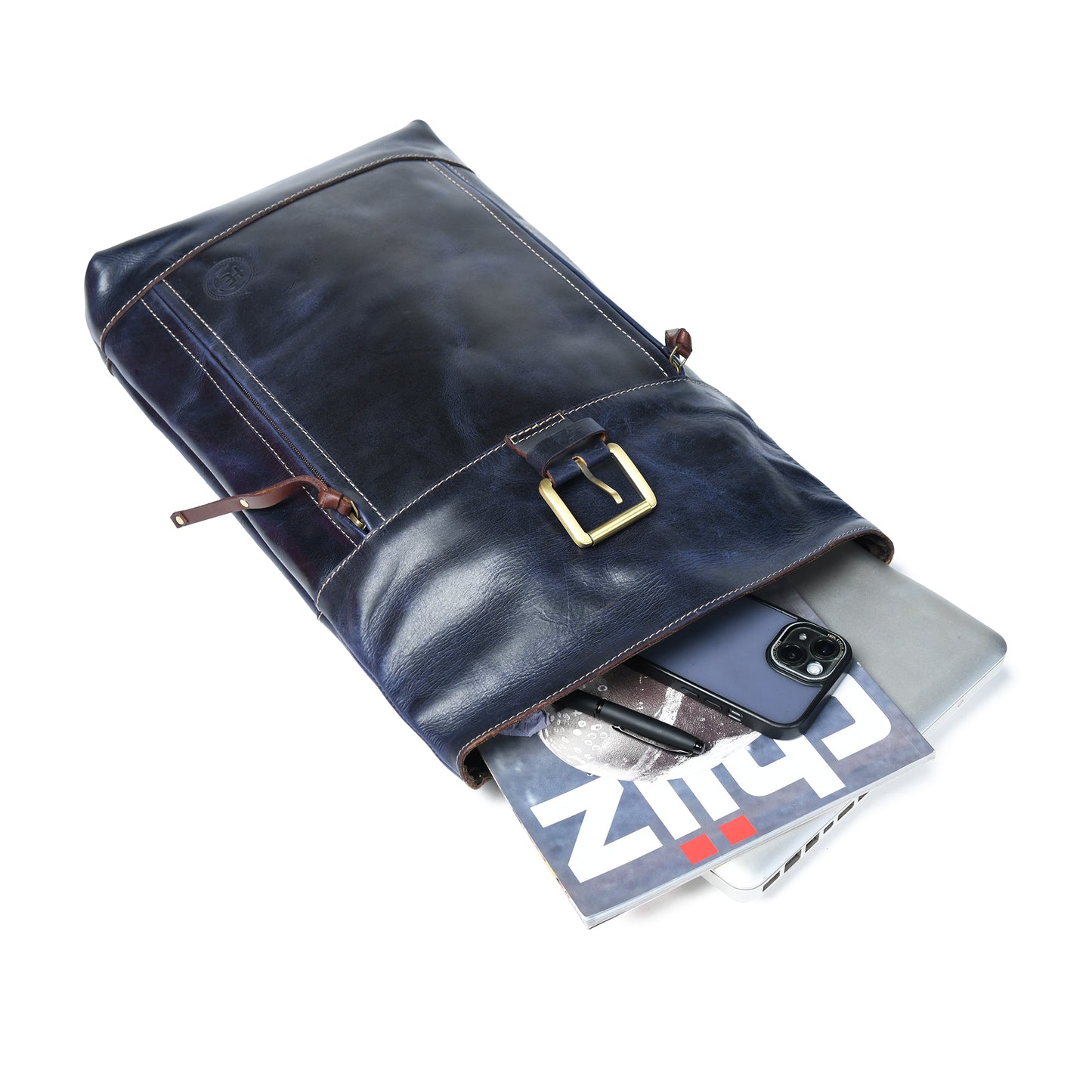 Nomad Roll Top Leather Backpack - Blue