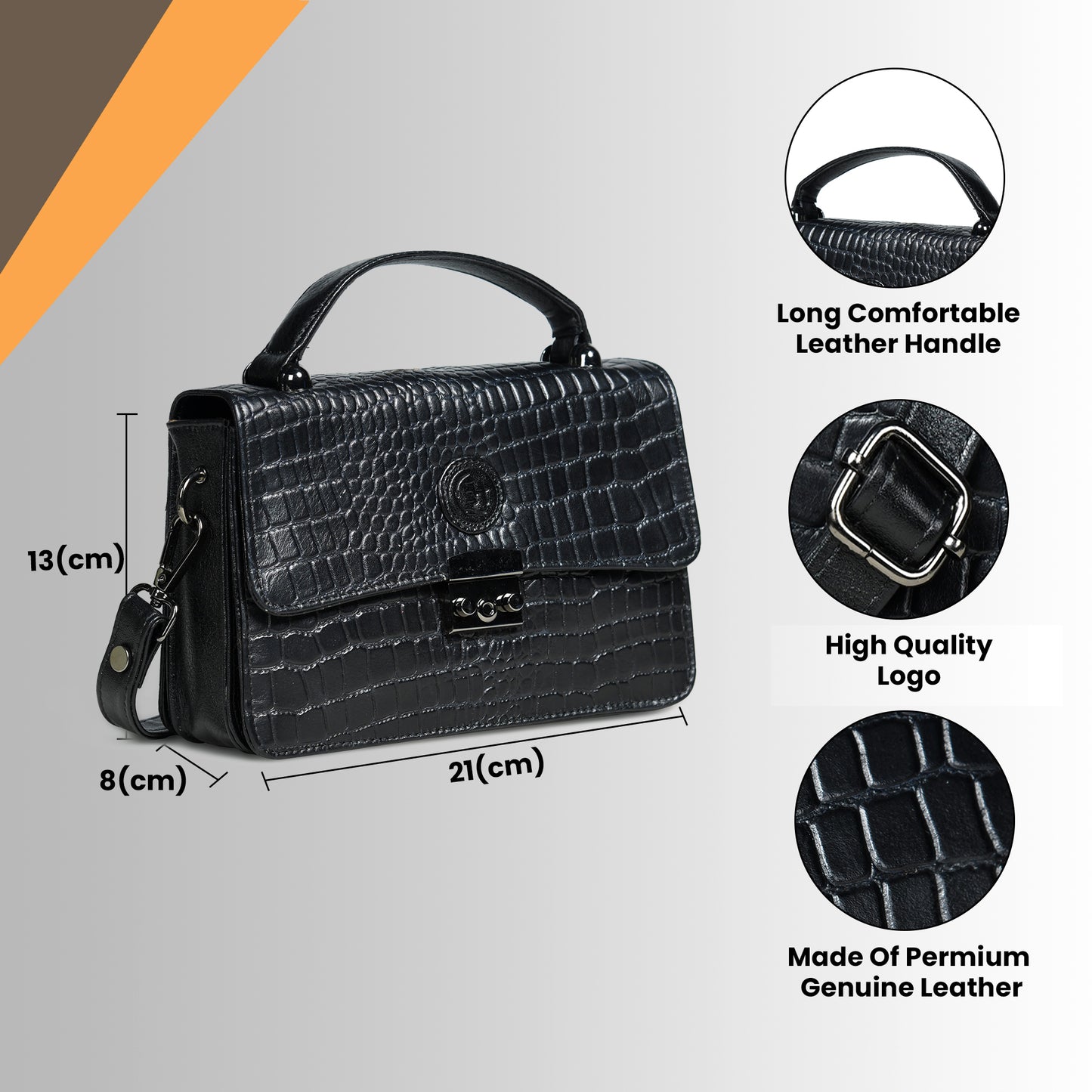 Classic Croco Leather Mini Satchel - Black