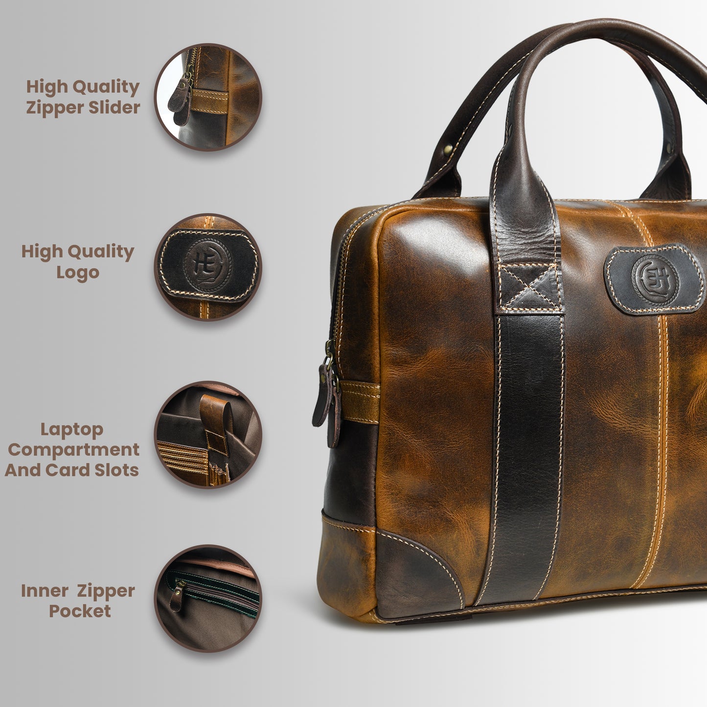 StratoCore Leather Laptop Messenger Bag - Tan Brown