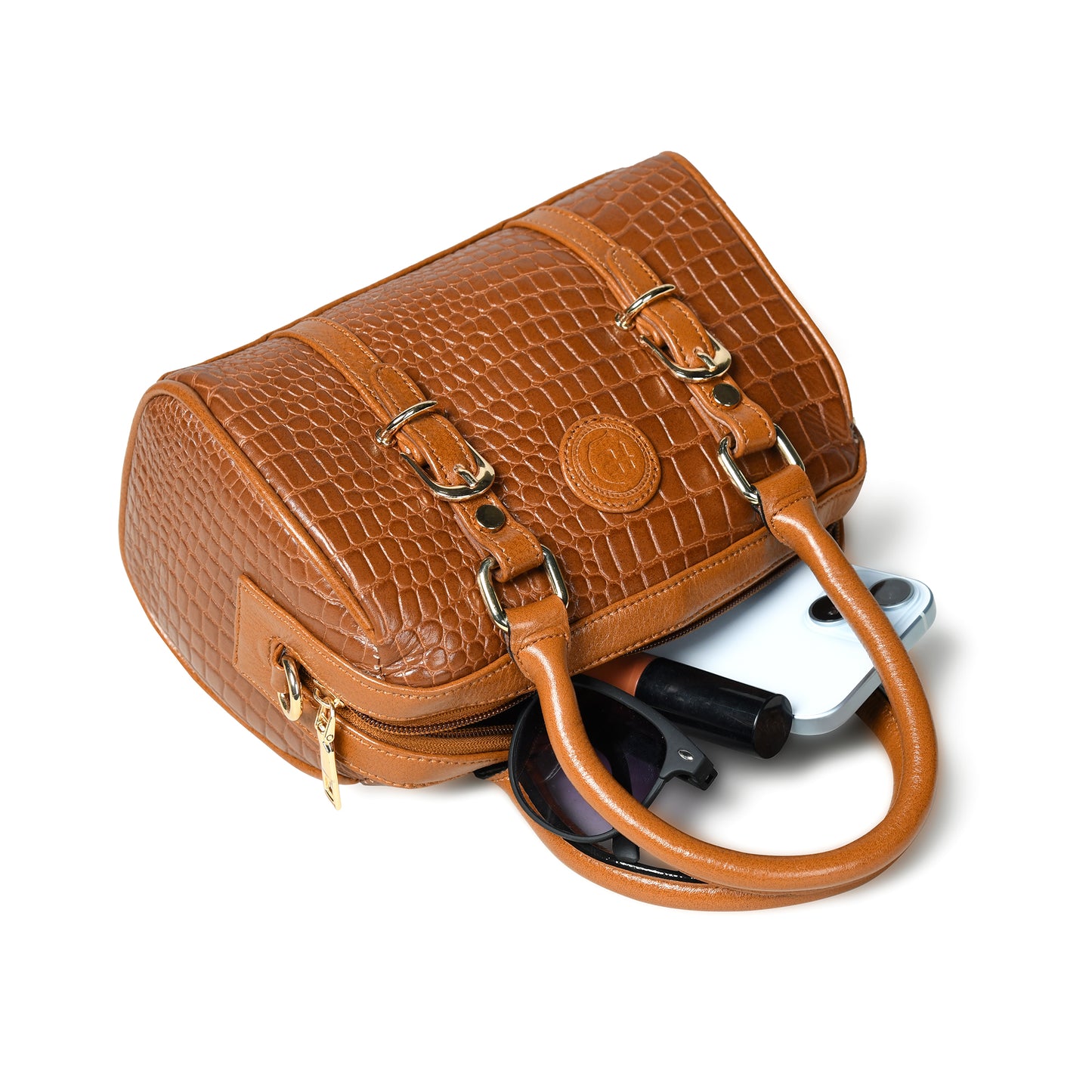 Textured Barrel Satchel - Brown