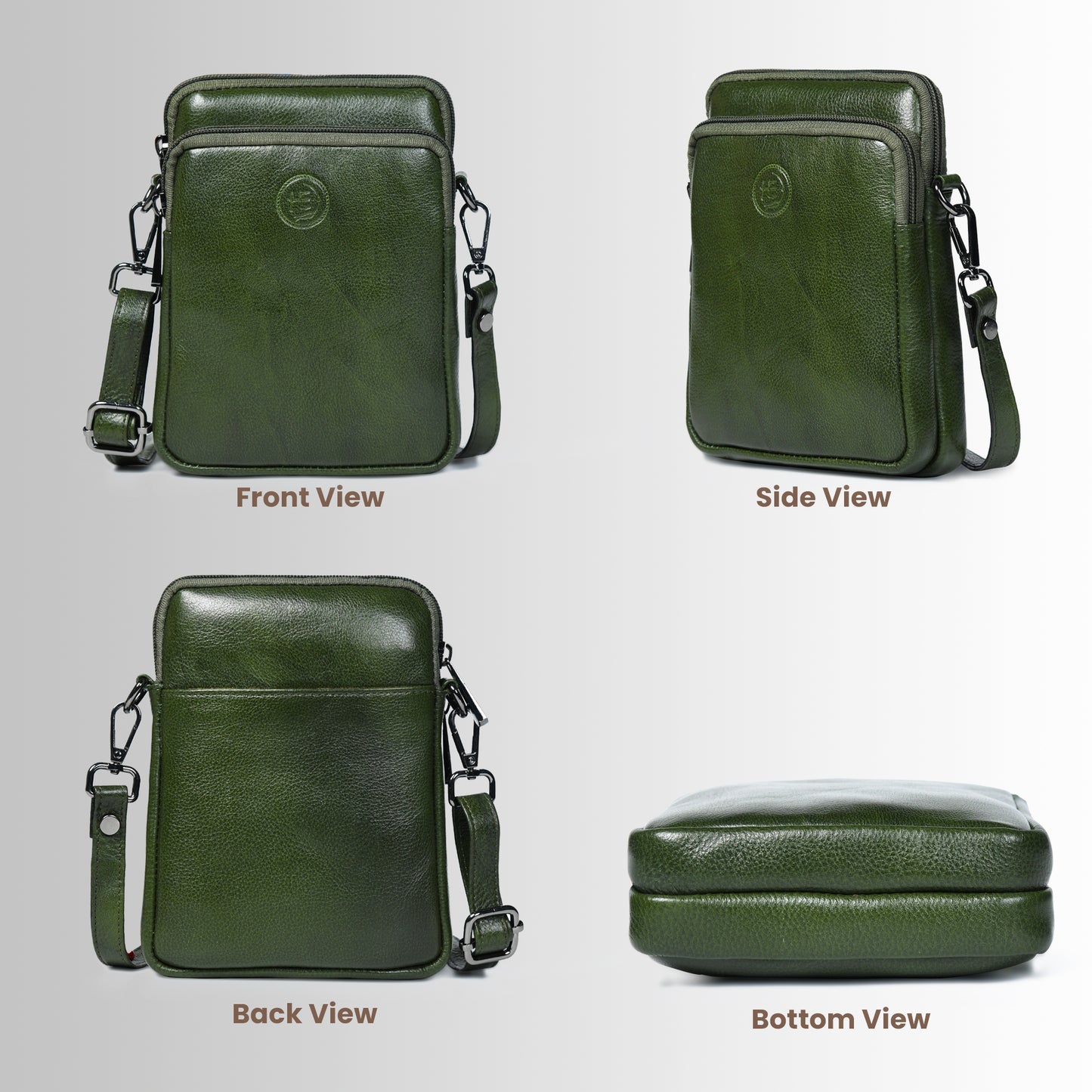 Classic Leather Mobile Sling Bag - Olive Green
