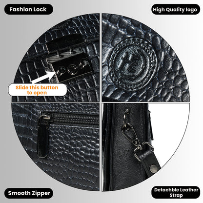 Classic Croco Leather Mini Satchel - Black