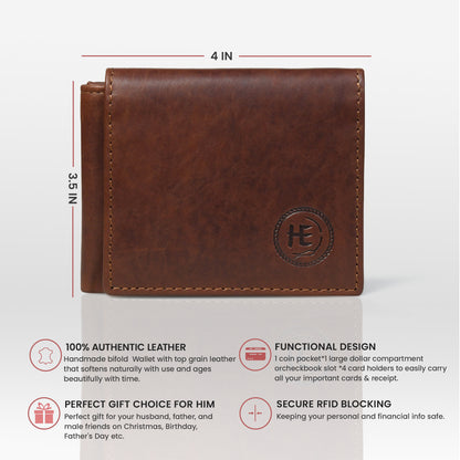 Folio Men's RFID Leather Bifold Wallet with Interior ID Window and Flip Panel