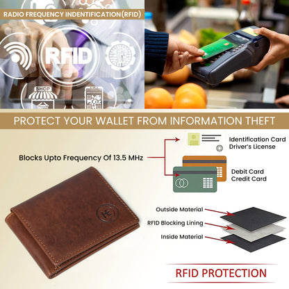 Folio Men's RFID Leather Bifold Wallet with Interior ID Window and Flip Panel