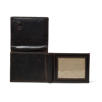 Folio Men's RFID Leather Bifold Wallet with Interior ID Window and Flip Panel
