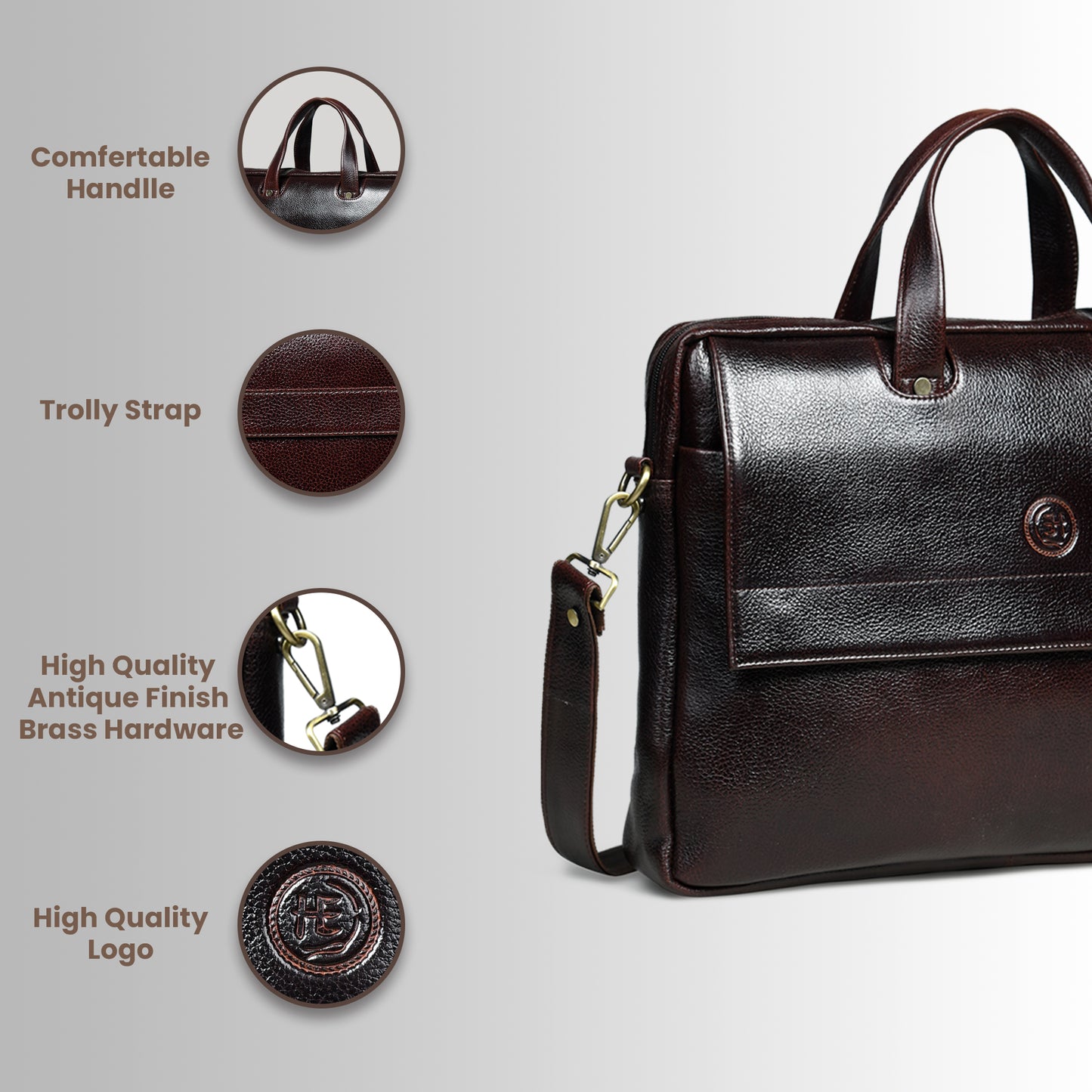 Flap Pocket Leather Office Bag - Dark Brown