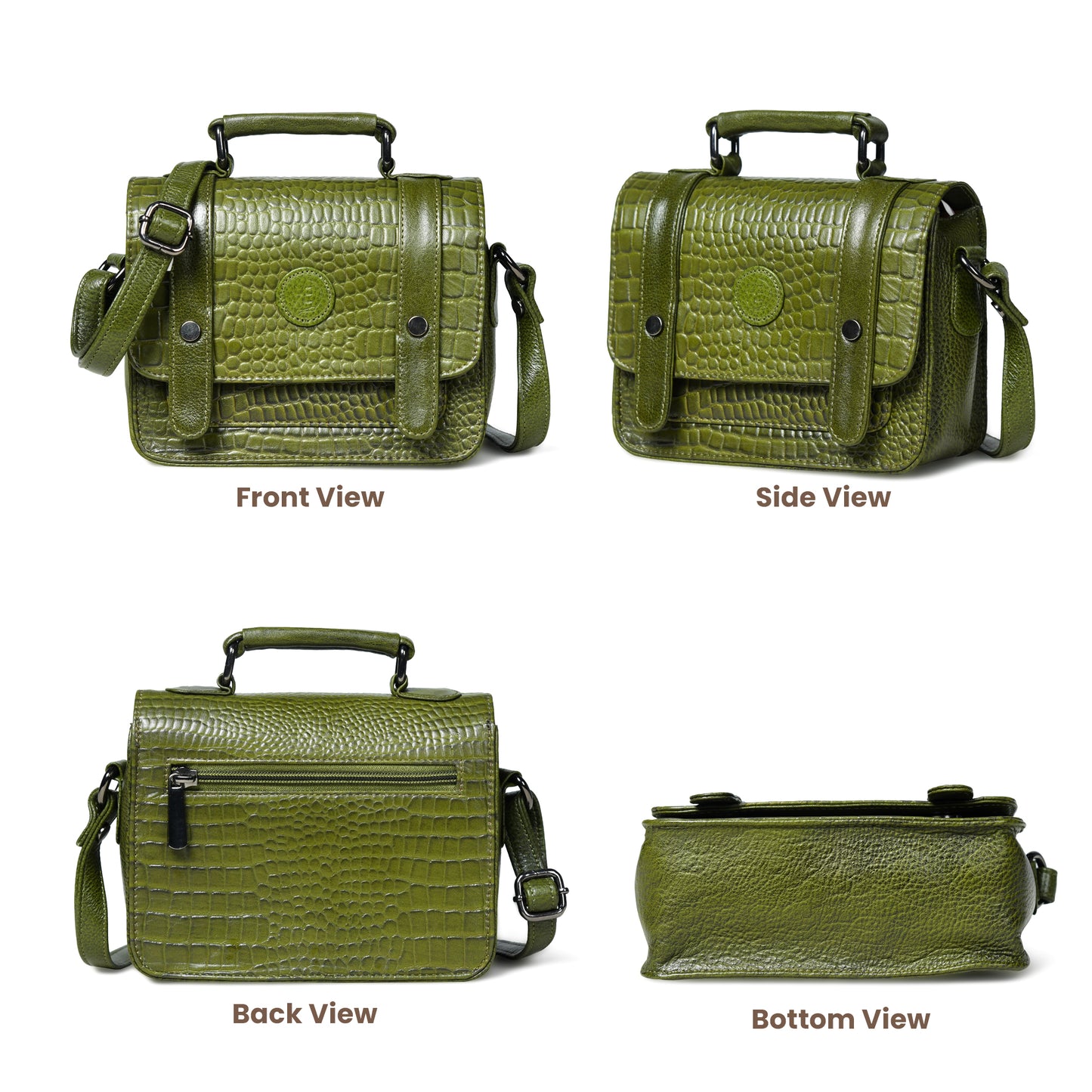 Petite Vintage Croco Leather Handbag - Green