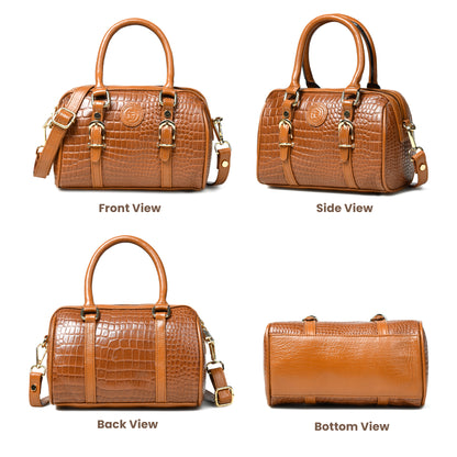 Textured Barrel Satchel - Brown