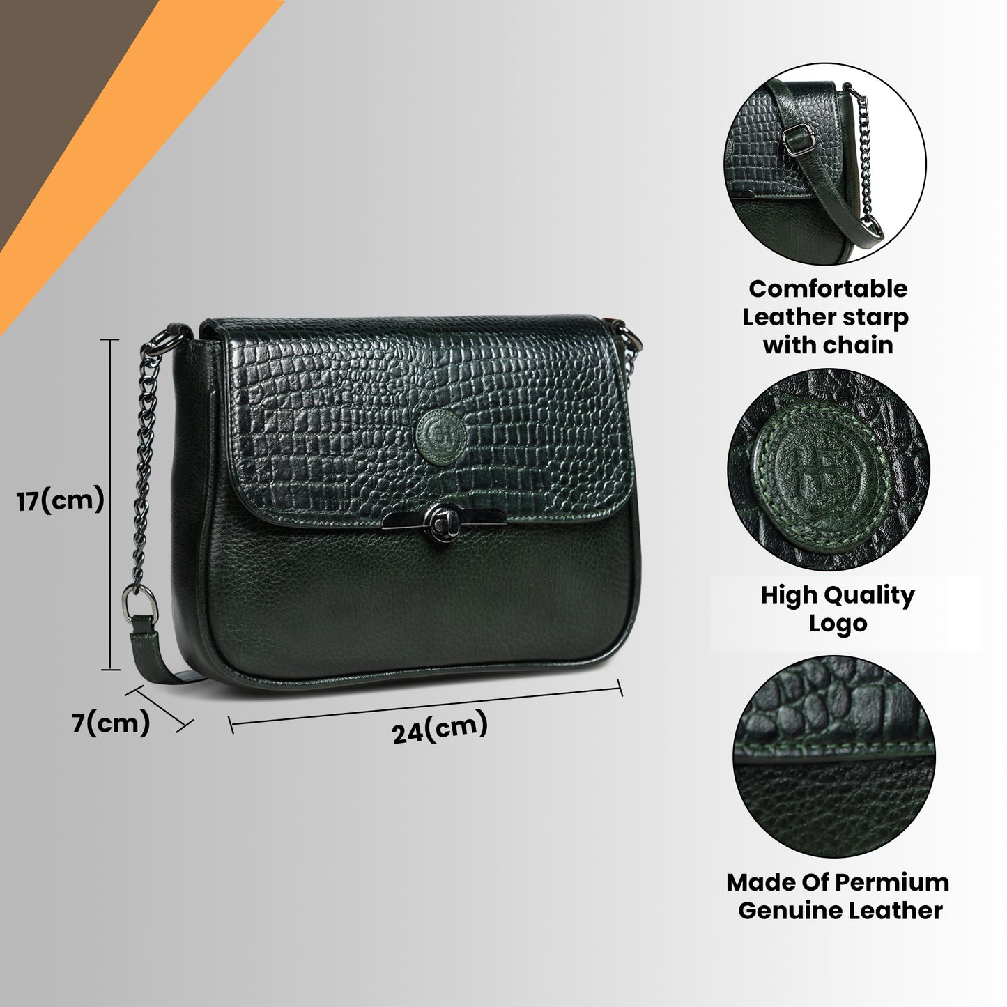 Croc Flap Sling Bag - Forest Green