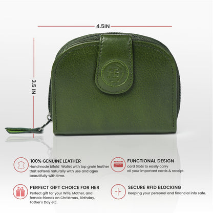 Leather Zip Card Wallet - Forest Green