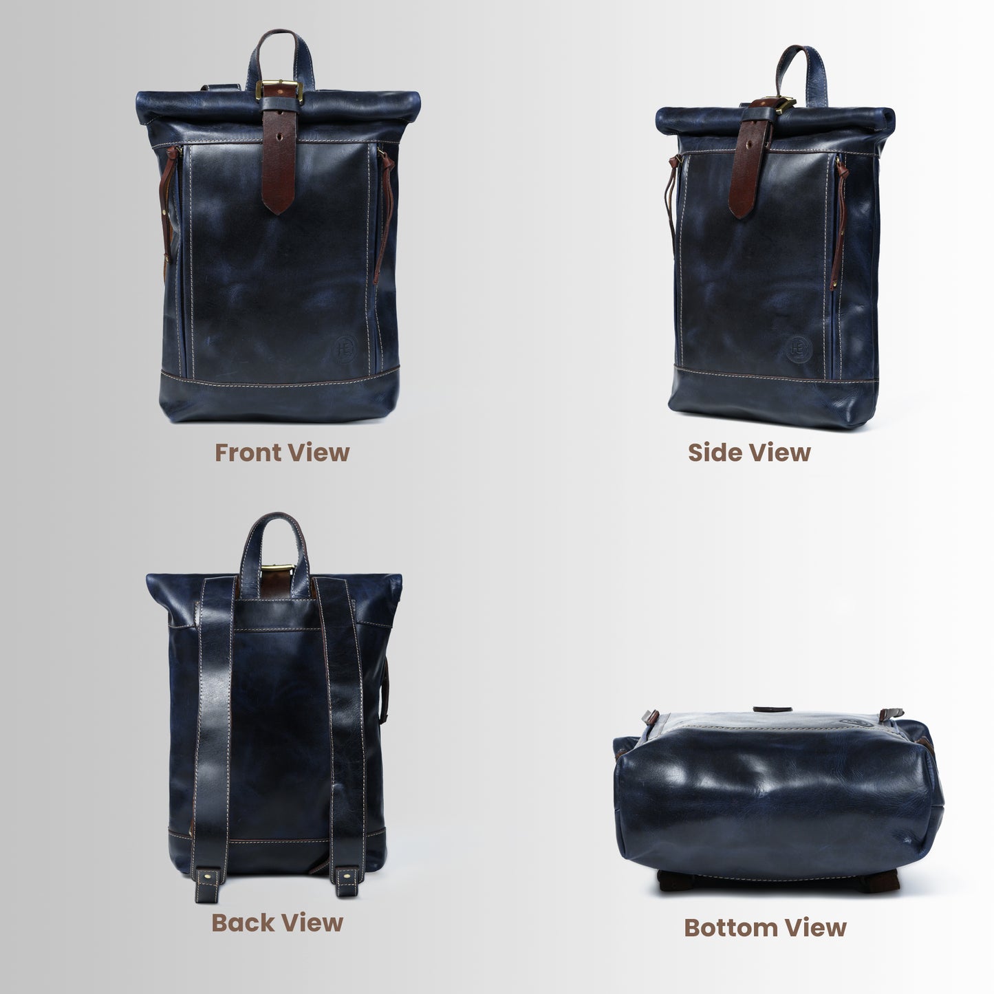 Nomad Roll Top Leather Backpack - Blue