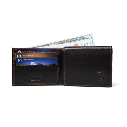 Folio Men's RFID Leather Bifold Wallet with Interior ID Window and Flip Panel