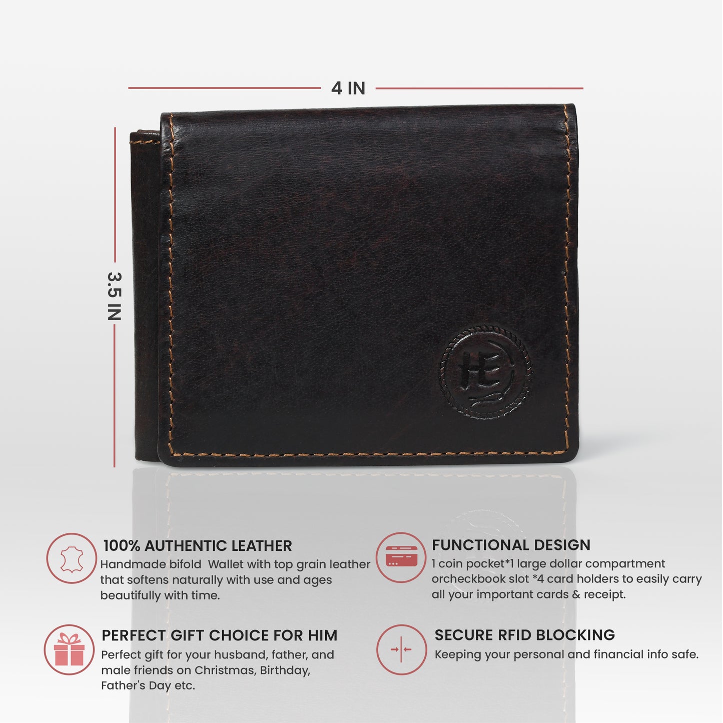 Folio Men's RFID Leather Bifold Wallet with Interior ID Window and Flip Panel