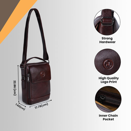 Dark brown leather bag - features, dimensions and hardware close-ups, handcrafted buffalo leather | Hema Emporium