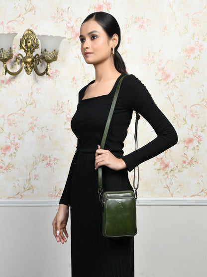 Classic Leather Mobile Sling Bag - Olive Green