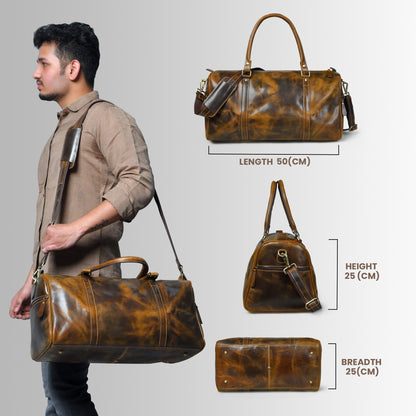 Vintage Leather Duffle Bag -  Brown
