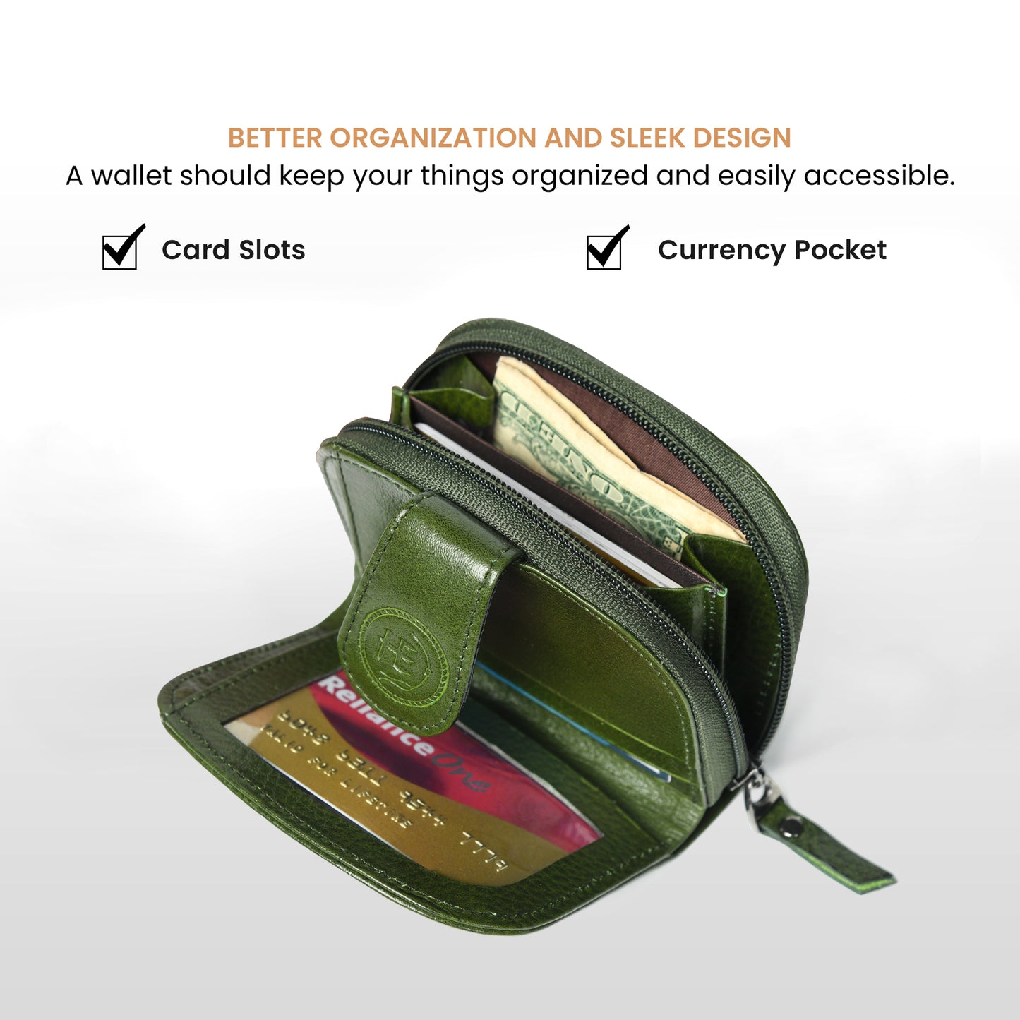 Leather Zip Card Wallet - Forest Green